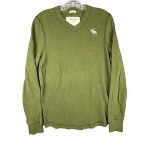 Abercrombie & Fitch Muscle Long Sleeve V-Neck T-Shirt Mens L Olive Green Moose